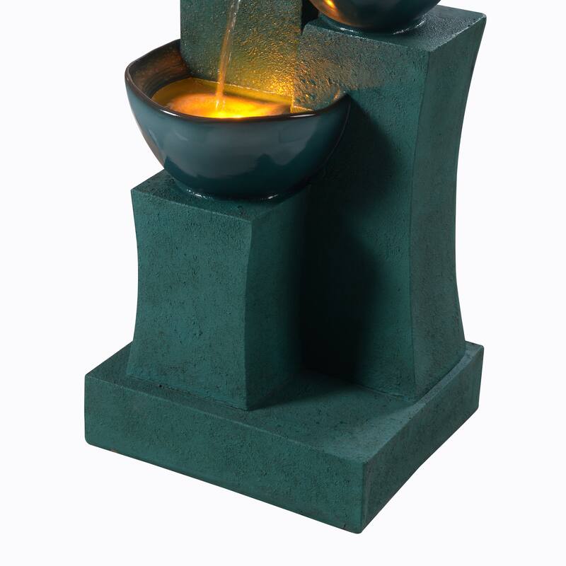 Teamson Home 28.54" 3-Tier Outdoor Fountain with LED Lights, Weather-Resistant Polyresin for Patio Garden Deck Decor