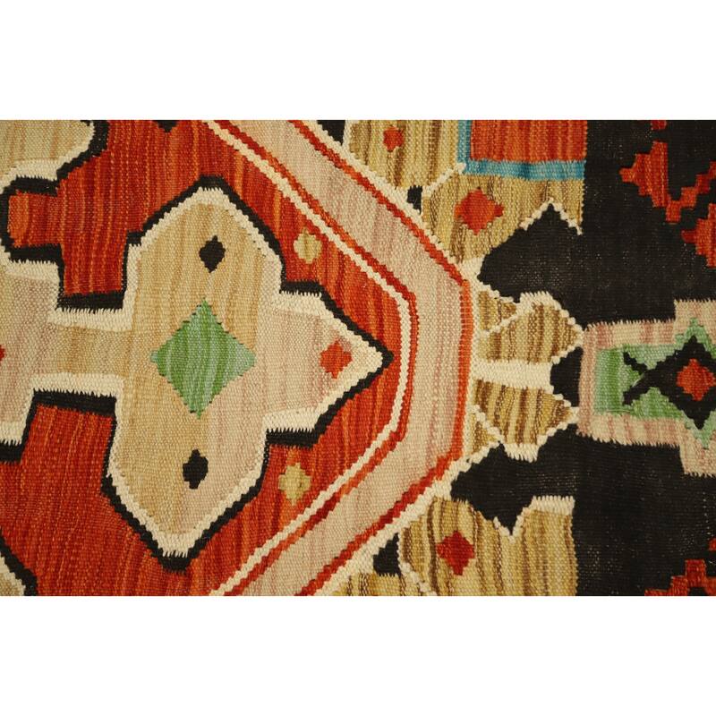 Hand Woven Oriental 100% Wool Carpet Southwestern Tribal Black Kilim Area Rug - 9' 8'' X 6' 4''