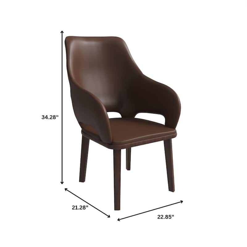 LeisureMod Set of 2 Vivara Leather Dining Chair with Padded Seat - Mid-Century Arm Chair for Home Office Bar & Kitchen