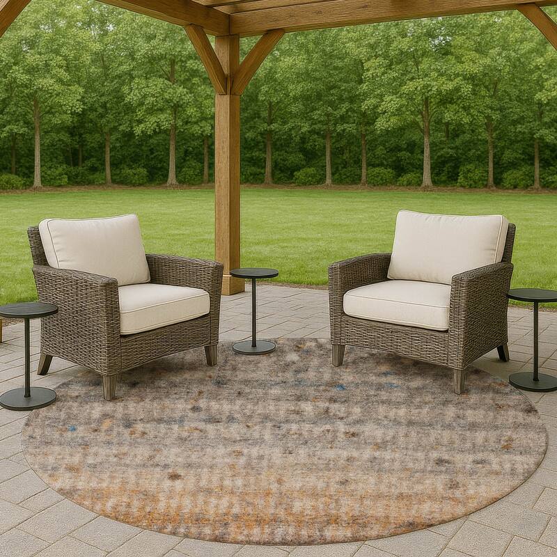 Machine Washable Indoor/ Outdoor Ombre Stripes Chantille Rug - Gray - 8' x 8'