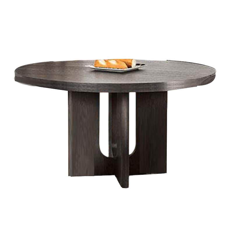 Zoko Round Dining Table, Pedestal Base, Ash Gray, Solid Wood 54 Inch