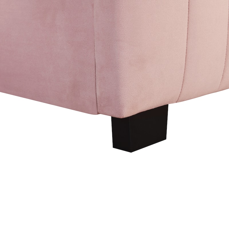 Twin Size Velvet Upholstered Platform Bed with Trundle, Pink