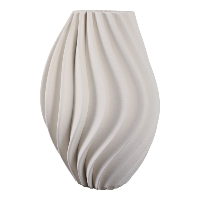 Porcelain Sculptural Fluted Vase Vertical Ribbed Design Modern Style - 8" x 8" x 13"