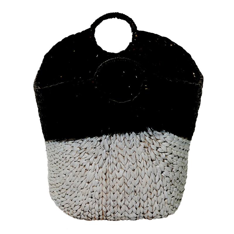 Seagrass Handmade Large Woven Decorative and Functional Storage Basket with Handles - Brown, White, Black