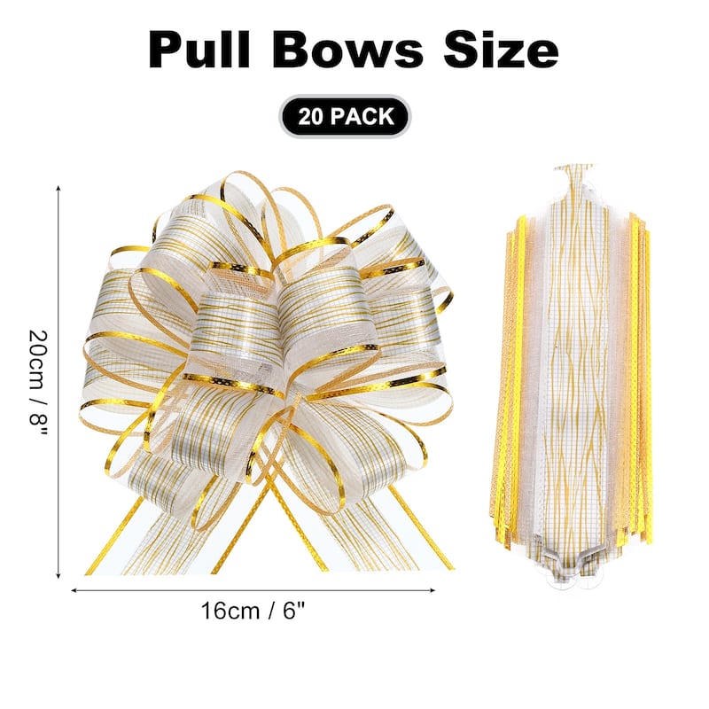 20pcs Pull Bows 6.3 Inch Wide Organza Ribbon Bow for Gift Wrapping - White