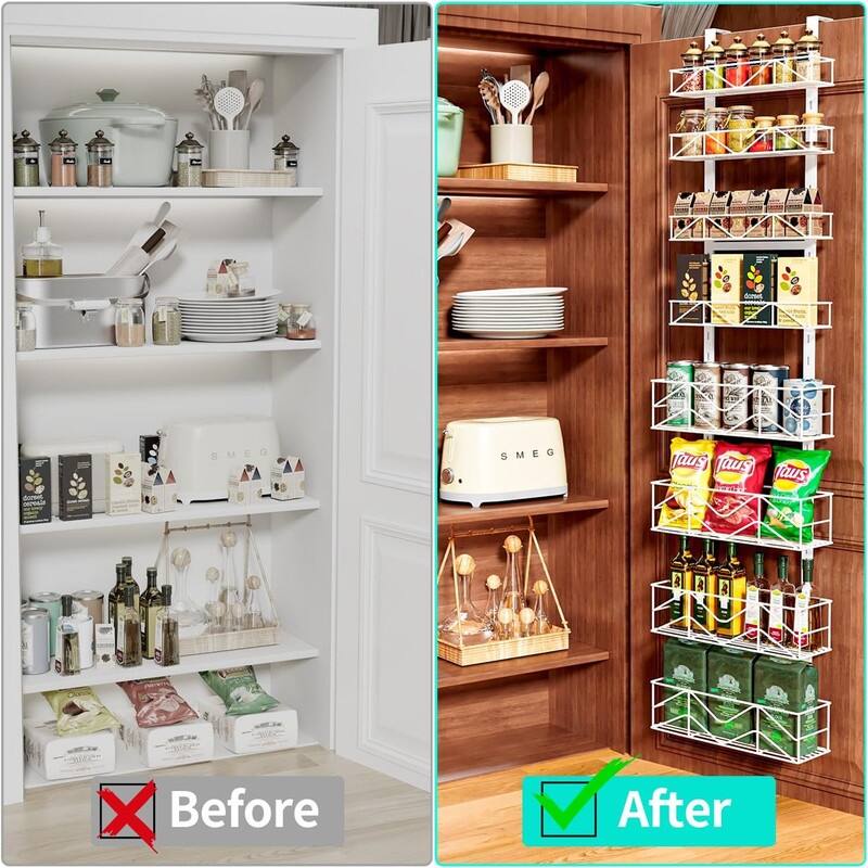 Over Door Pantry Organizer 8Tier Metal Pantry Organization - 4.72"D x 14.96"W x 69.09"H