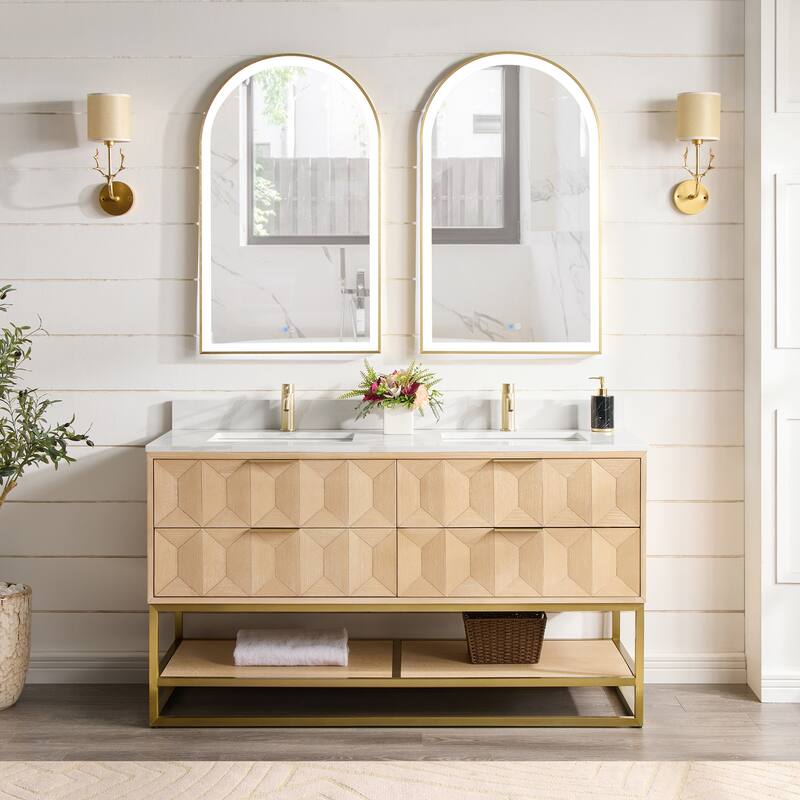 Milagro Bath Vanity with White Quartz Stone Top and Mirror