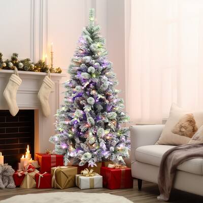 6Ft Pre-Lit Full Artificial Snow-Flocked Christmas Tree - 72" H x 41.3" Diameter