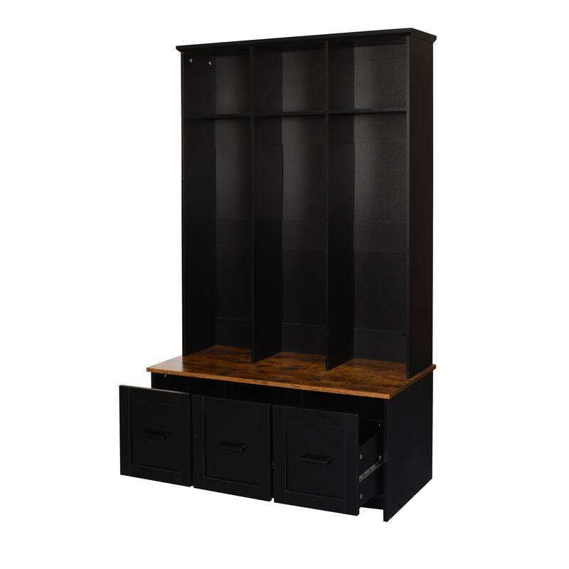 Modern Coat Rack with Storage Bench Entrance Bench with 3 Shelves and Drawers, for Hallway Entryway Living Room