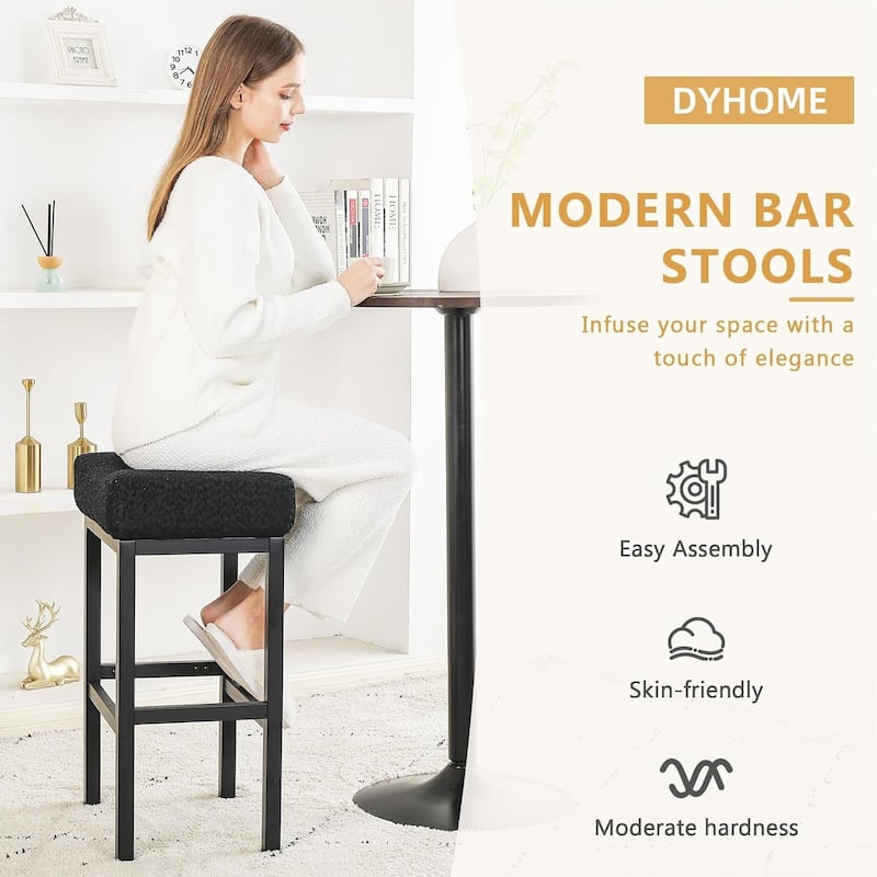 XINMICS Bar Stools, 27 Inches Modern Counter Height Bar Stools, Metal Legs Backless Upholstered Saddle Stool Chair