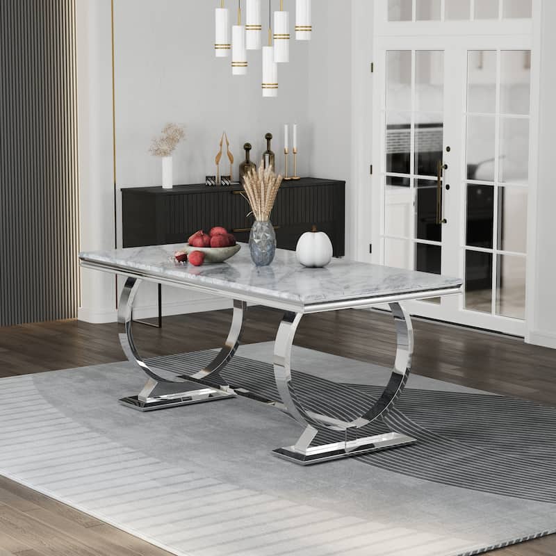 Luxury Dining Table Set with PU Leather Dining Chairs