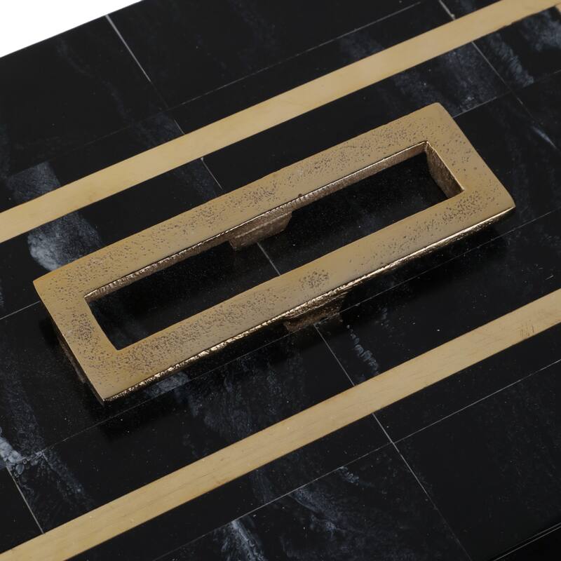 Resin Wood Decorative Storage Boxes (Set of 2) - 5" & 4" Black, Gold - 14" x 8" x 4.5"