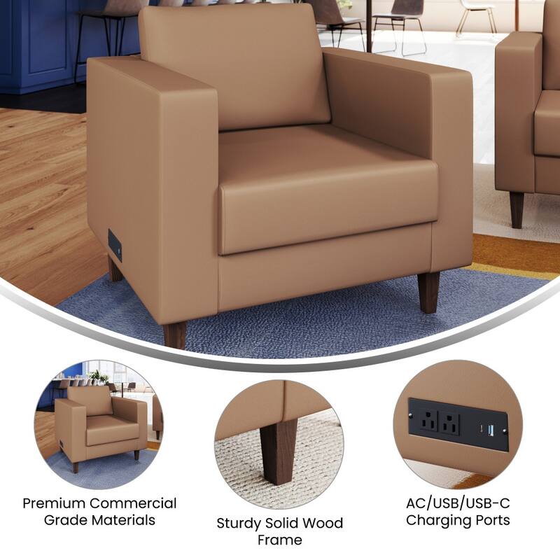 Commercial Lobby Chair with Outlets/USB/USB-C Charging Ports - 33"W x 31.25"D x 32.5"H