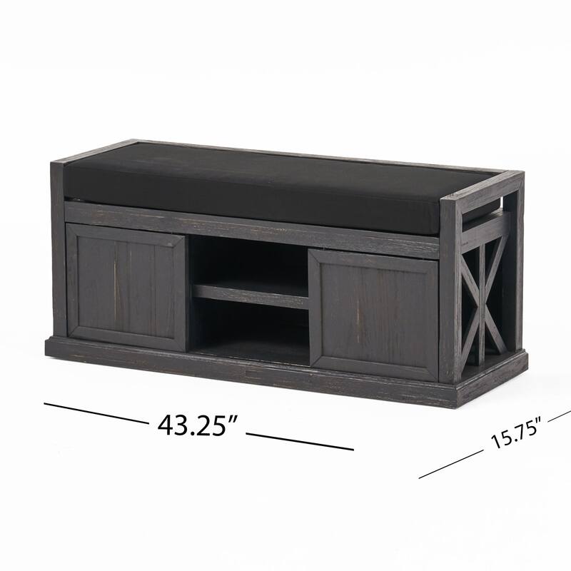 Entryway Bench with Storage and Cushion, Shoe Bench Sliding Door, Shoe Rack Organizer with Adjustable Shelves, 2 Open Shelves