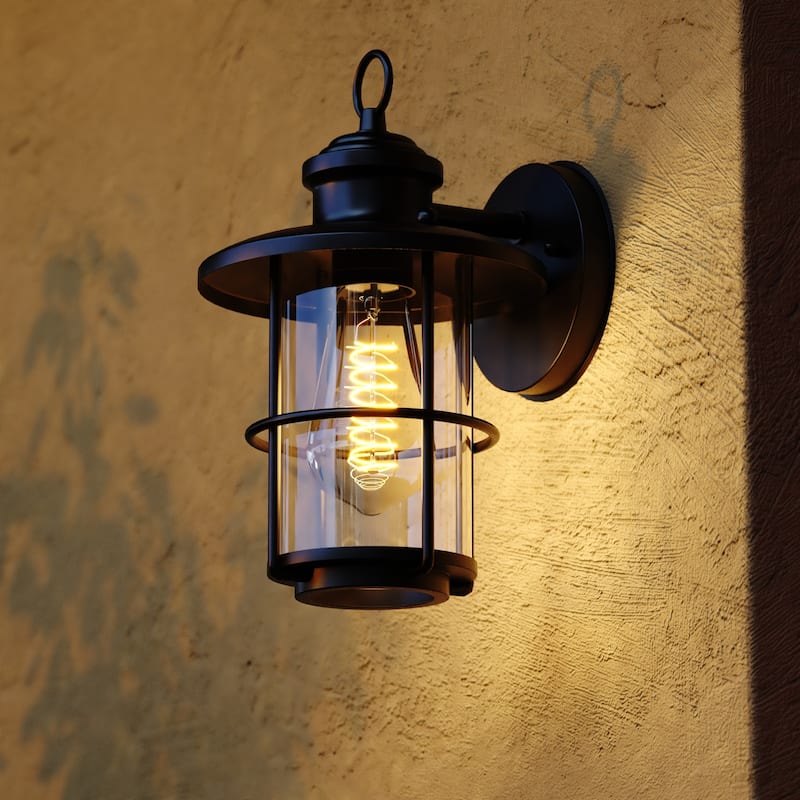 Lake Shore Steel 1 Light LED Compatible Black Coastal Outdoor Wall Lantern Clear Glass - 6.25-in W x 10-in H x 6.75-in D - Textured Black - 6.25-in W x 10-in H x 6.75-in D