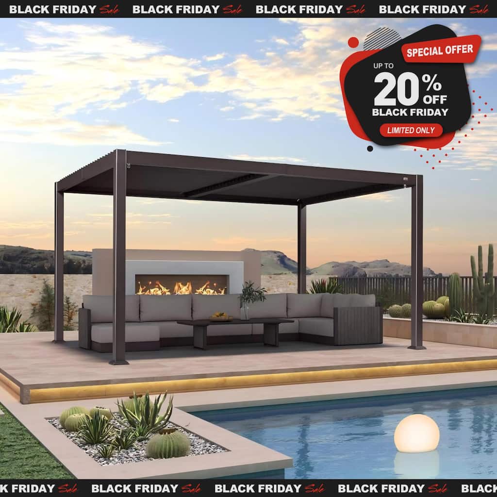 PURPLE LEAF Louvered Pergola Sun Shade Shelter with Adjustable Metal Roof for Patio Hardtop Pergola