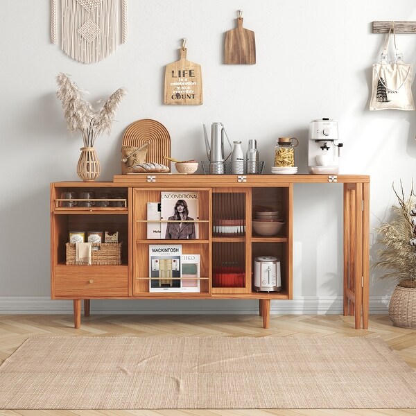 JASIWAY 2-in-1 Buffet Sideboard with Extendable Dining Table - On