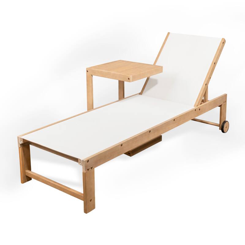 Barclay Coastal Modern Acacia Wood Mesh 3-Position Outdoor Chaise Lounge Set with Side Table, by JONATHAN Y