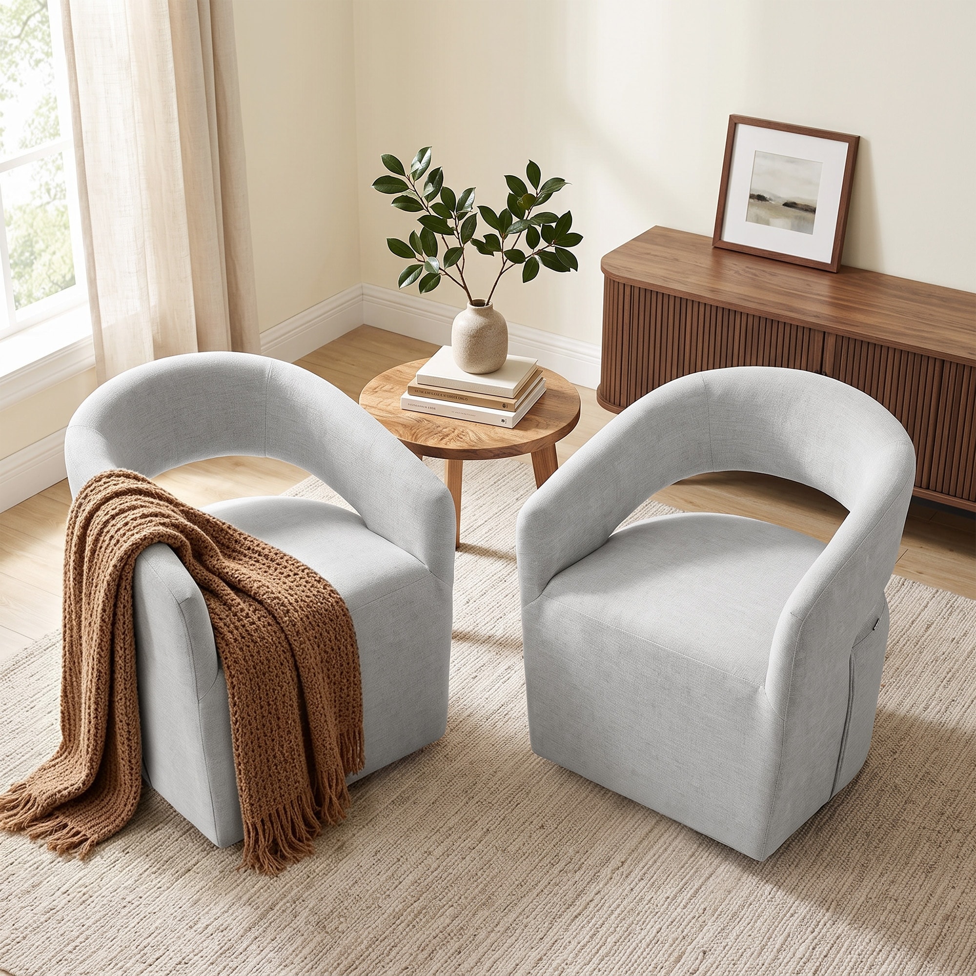 Chenille Upholstered Swivel Accent Chair With Casters