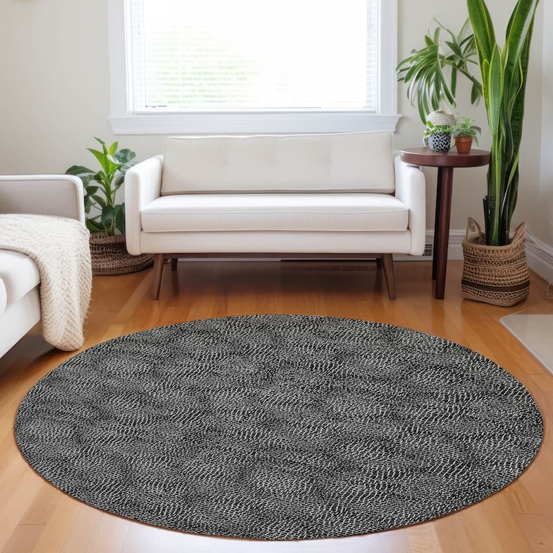 Machine Washable Indoor/ Outdoor Solid Modern Chantille Rug - Black - 8' x 8'