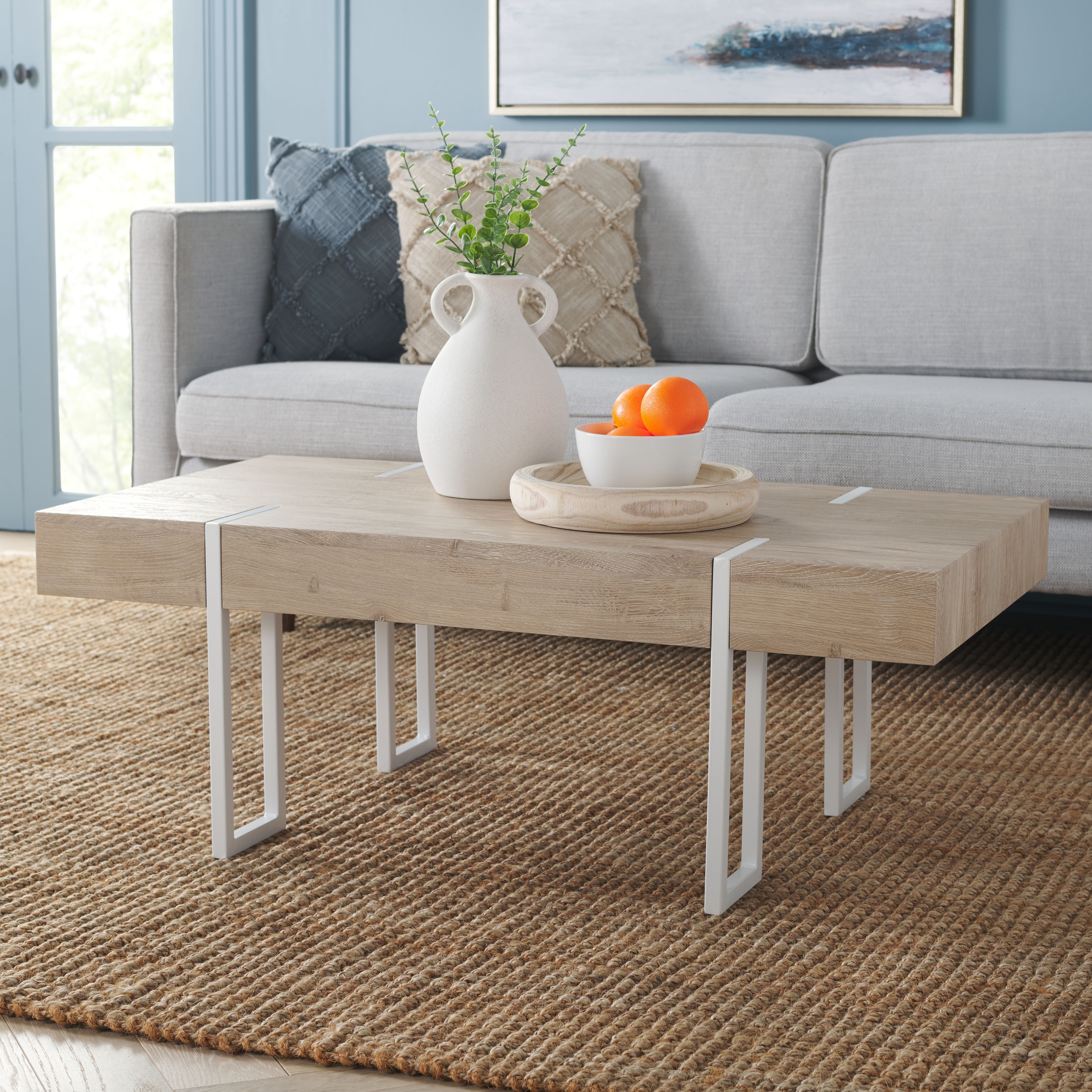 SAFAVIEH Maebelle Scandinavian Metal Coffee Table, 43.3-Inch, Natural - 43Wx24Dx16H