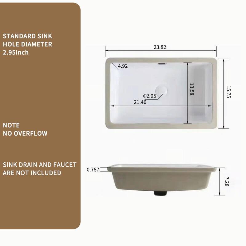 Eridanus Undermount Kitchen Sink - White Ceramic Sink, Deep Single Bowl (Without Bottom Grid and Strainer Drain
