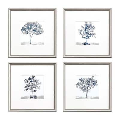 Slate Trees S/4 Framed Art Exclusive Giclee Under Glass - Blue