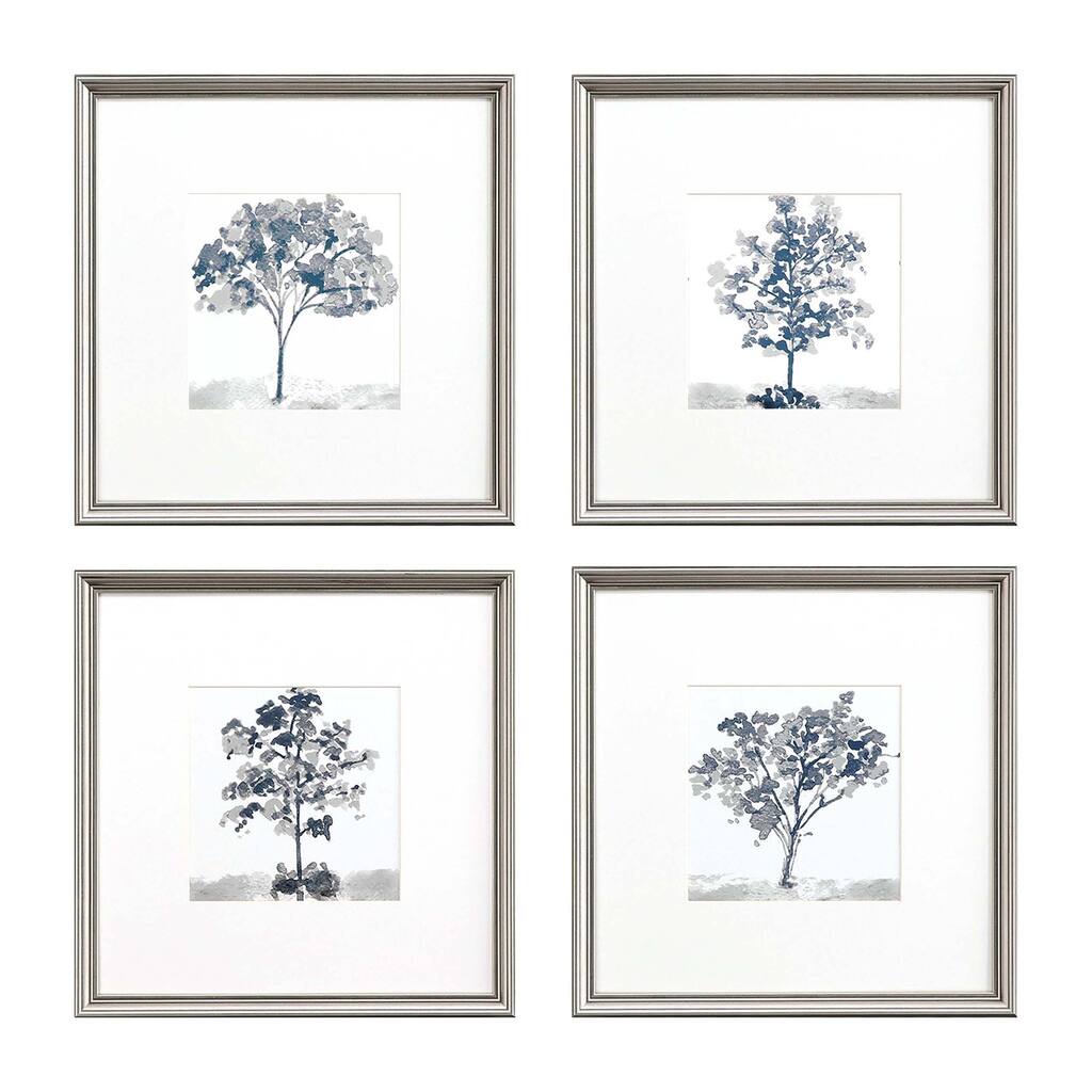 Slate Trees S/4 Framed Art Exclusive Giclee Under Glass - Blue