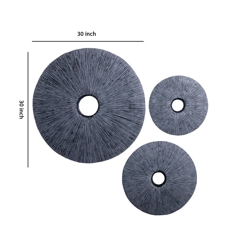Ribbed Round Sandstone Wall Decor Set of 2 with Cut Out at Centre, Large, Gray
