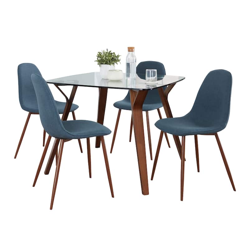 Carson Carrington Sala Stone 5-Piece Square Dining Set - Blue Fabric/Clear Glass/Walnut Wood