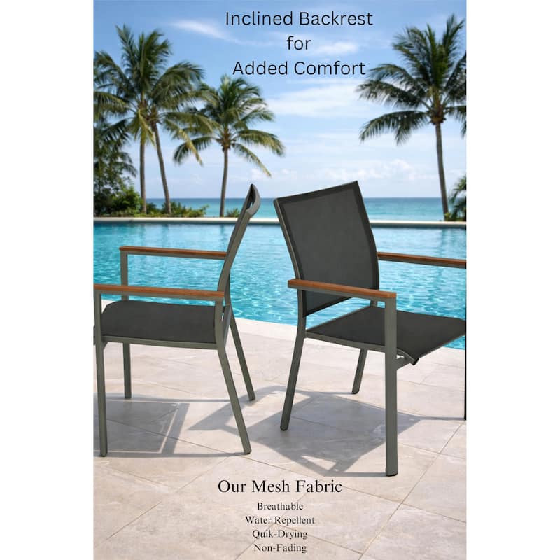 Madeira Grey Seagull 7-Piece Aluminum Rectangular Outdoor Dining Set with Sling Set in Pewter - N/A