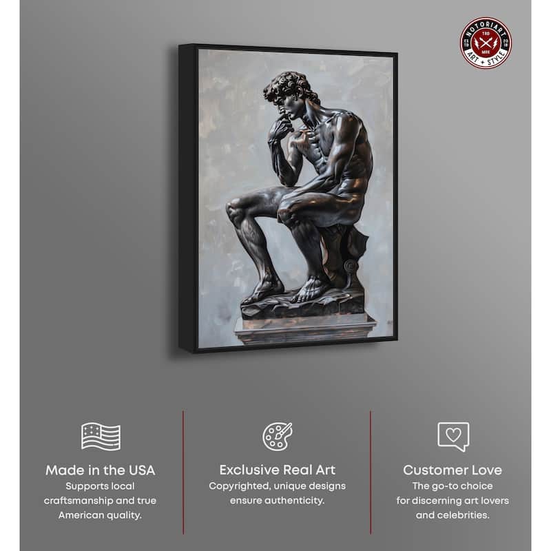 Notoriart Ebony Statue In Thought Framed Men Style 1 Piece Canvas Wall Art