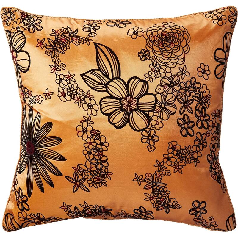 Violet Linen Silky Bloom Daisy Flower Pattern, 17 Inch x 17 Inch, Square, Decorative Accent Throw Pillow - Gold