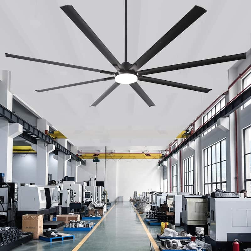 Vaczon 100" Industrial Black Aluminum Extra Larger HVLS Ceiling Fan with Light and Remote