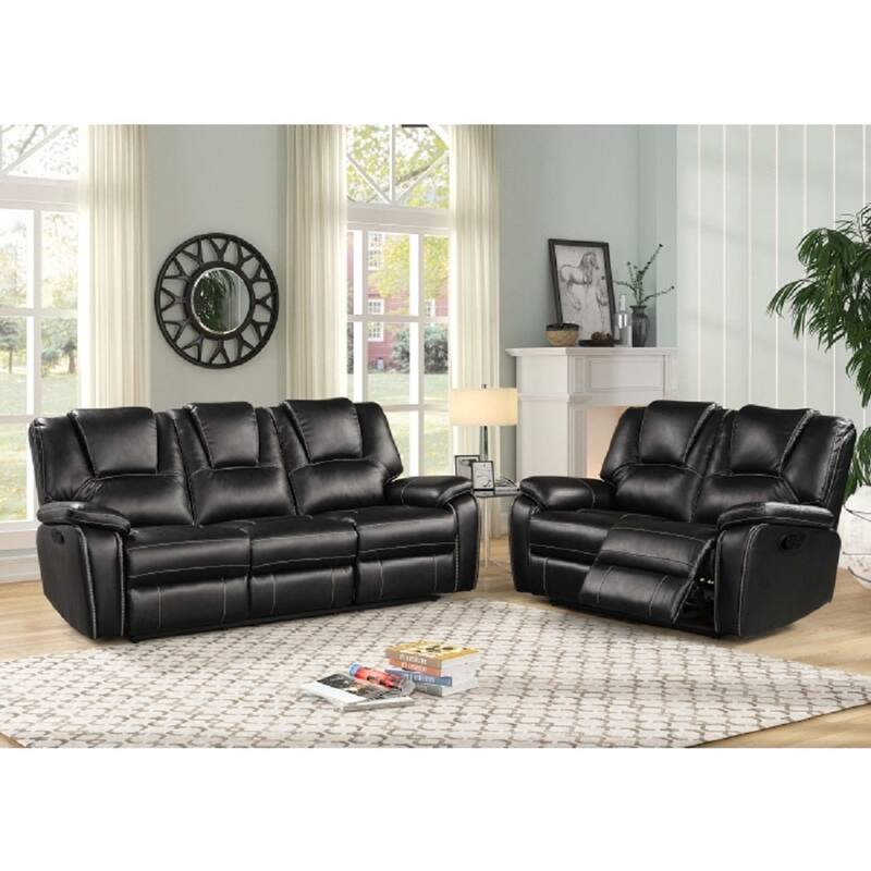 Living Room Air Leather Power Reclining Sofa Set w/ USB Port, Black - 2 Piece