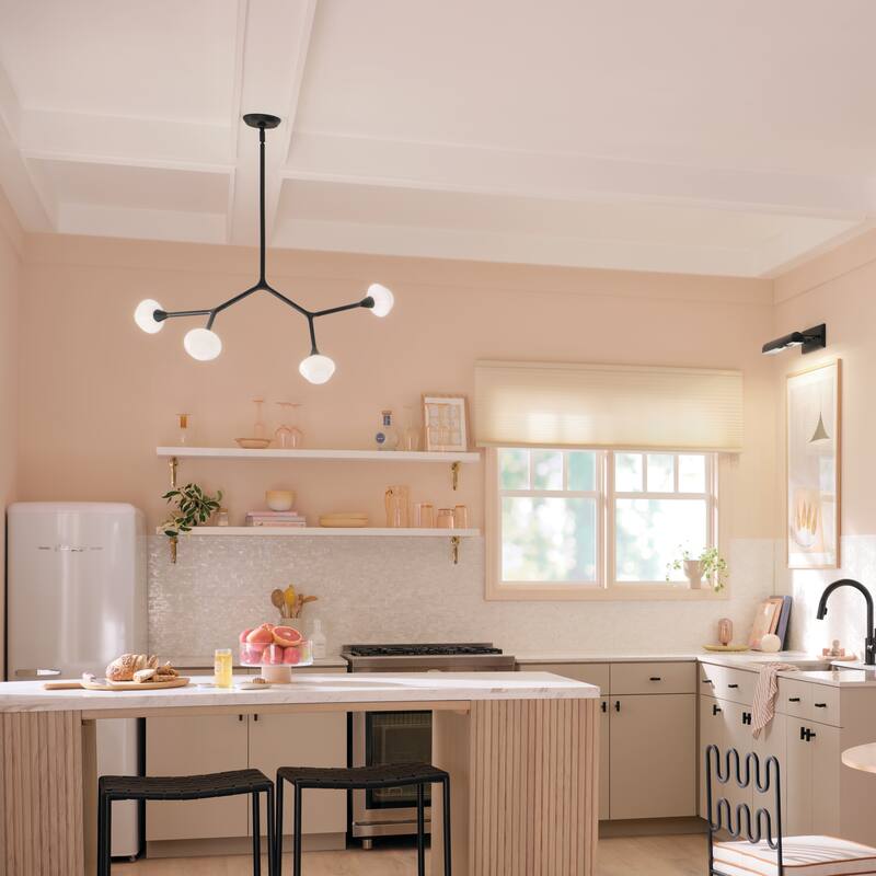 Cassius 39.5 Inch 4 Light Convertible Chandelier with Opal Glass in Black