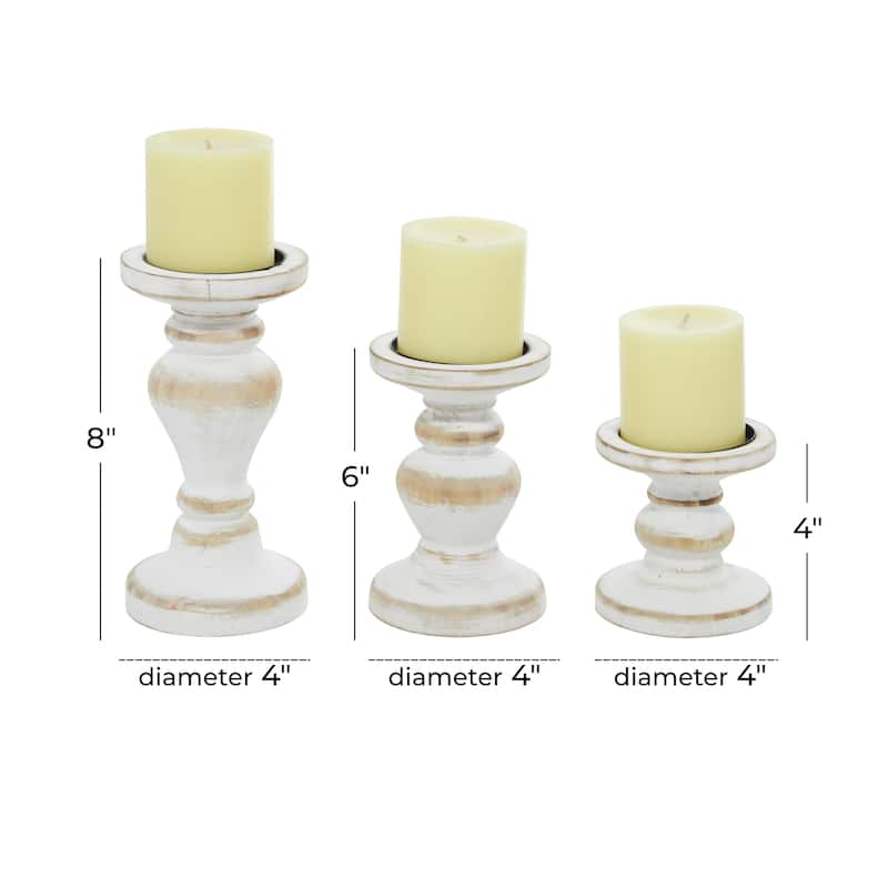 Wood Short Distressed Turned Candle Holder - Set of 3 Brown or White - Roche River Decor