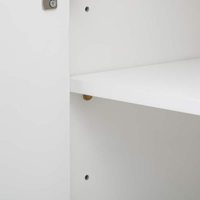 4 Door Storage Cabinet with Curved Corners, Wavy Panel Sideboard with Adjustable Shelves for Living Room Entryway