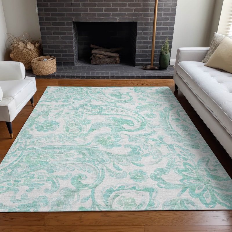 Premium Washable Super Soft Modern Paisley Mayfield Rug - Turquoise - 9' x 12' - Rectangle