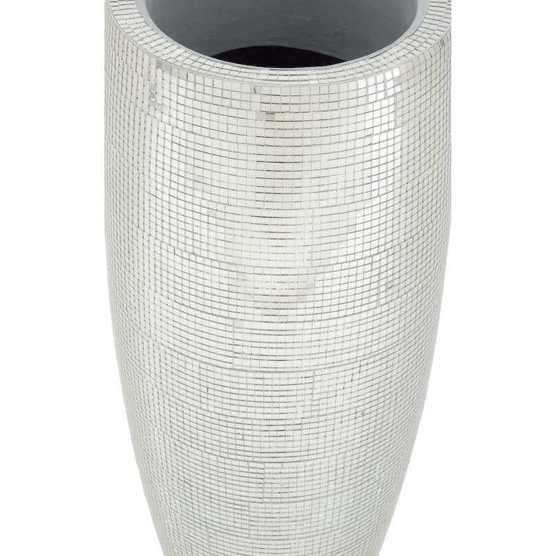 Polystone Tall Champagne Flute Shape Vase with Mosaic Mirror Inlay - Silver - Roche River Decor