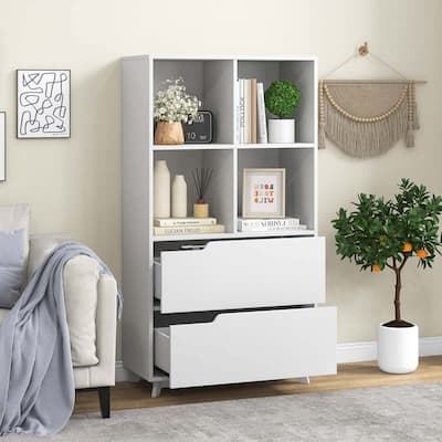 Modern 51" Tall Bookcase 4-Tier Open Bookshelf with 4 Storage Cubes