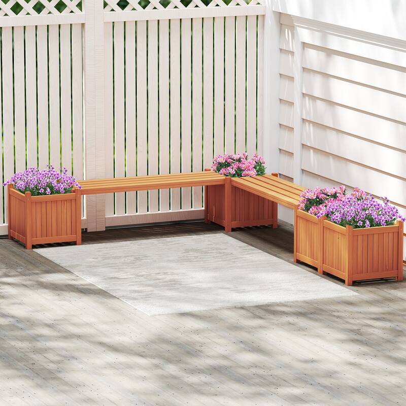 Gymax Wood Wooden Planter Box w/ Seat 2-in-1 Raised Garden Bed & Bench