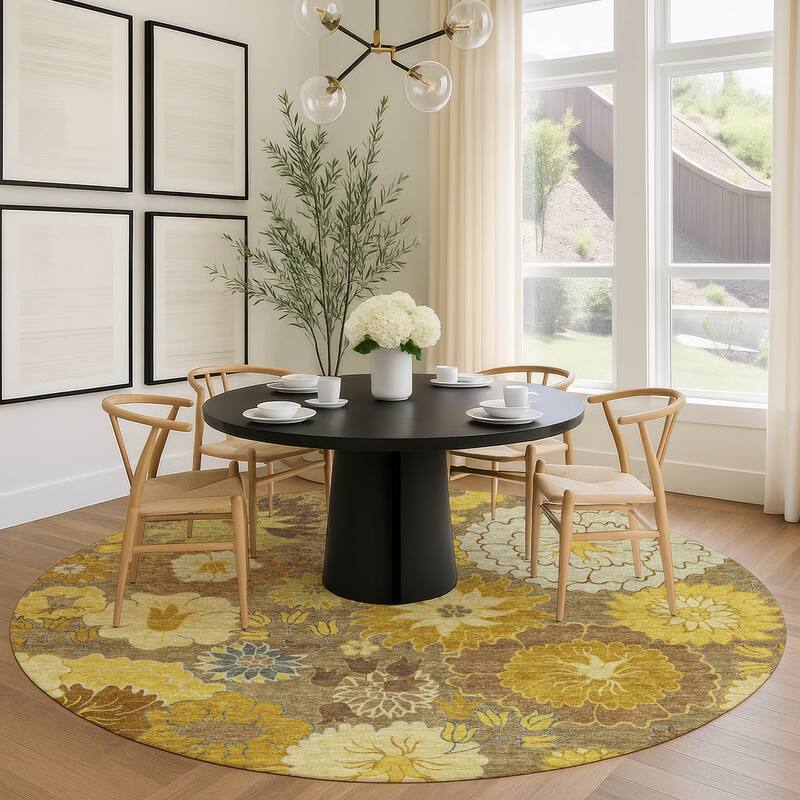Machine Washable Indoor/ Outdoor Modern Floral Chantille Rug
