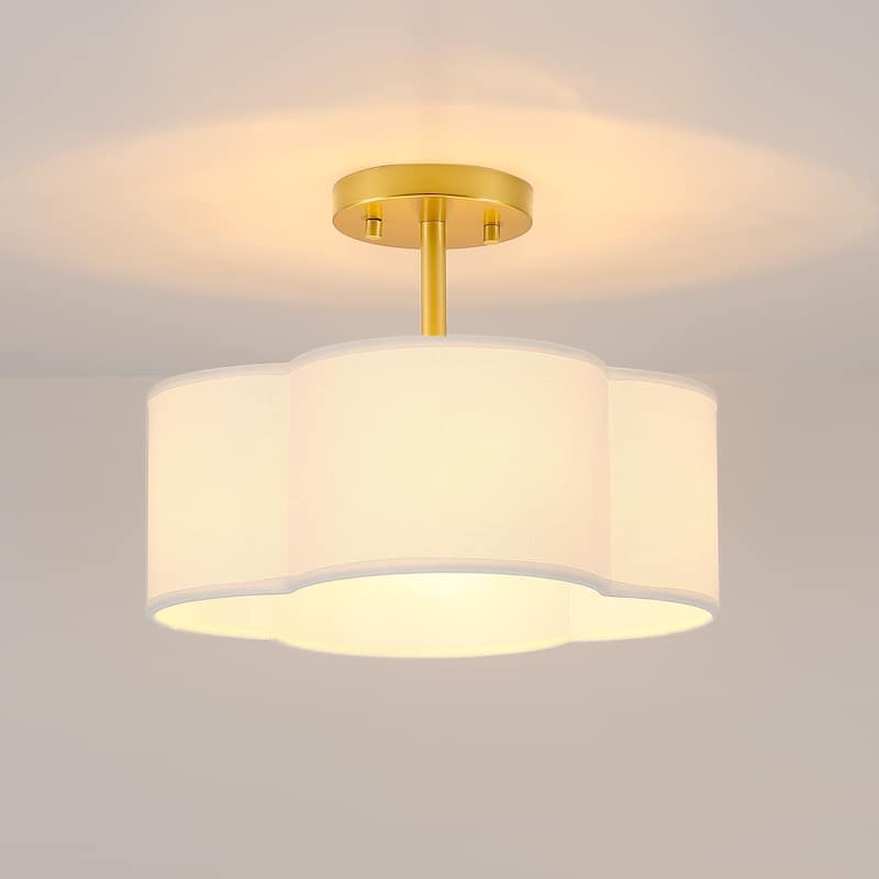 Martina 4-Light Semi-Flush Mount Light with White Scallop Fabric Shade - 14 in. W