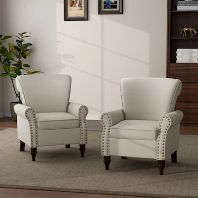 Set of 2 Modern Upholstered Armchair Nailhead Trim Accent Chair