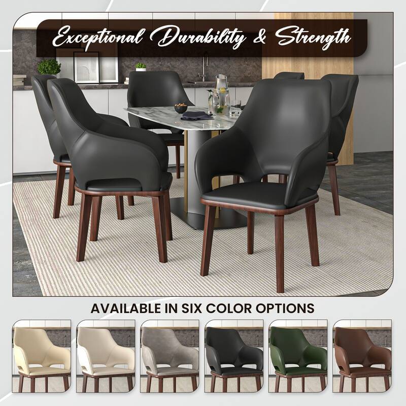 LeisureMod Vivara Leather Upholstered Dining Chair with Padded Seat - Mid-Century Arm Chair for Home Office Bar & Kitchen
