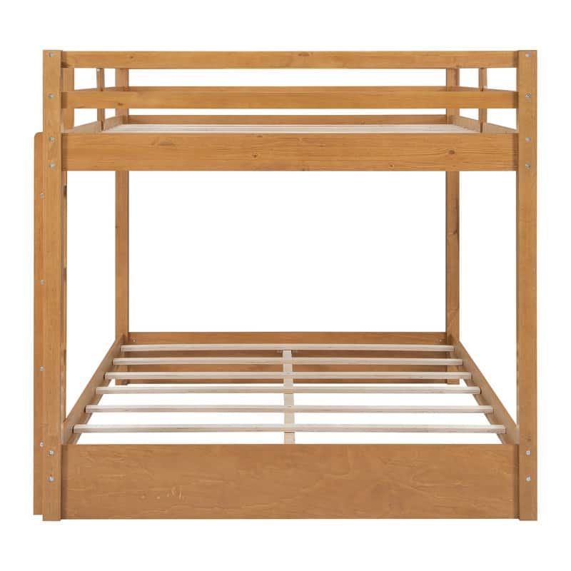 Modern Queen Size Bunk Bed with Ladder and Guardrail, Wood Kids Teens Bed Frame with Trundle Optional