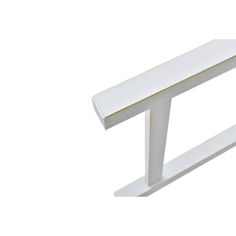 Exquisite Patio Bench Outdoor Bench with Metal Legs for Backyard, White Entryway Footrest Bench with Armrests and Backrest