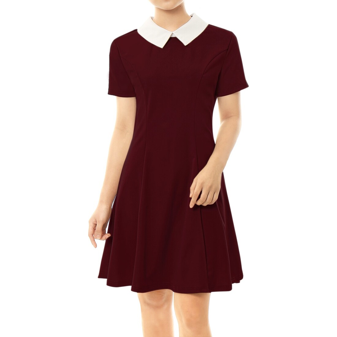 red fit and flare dress with sleeves