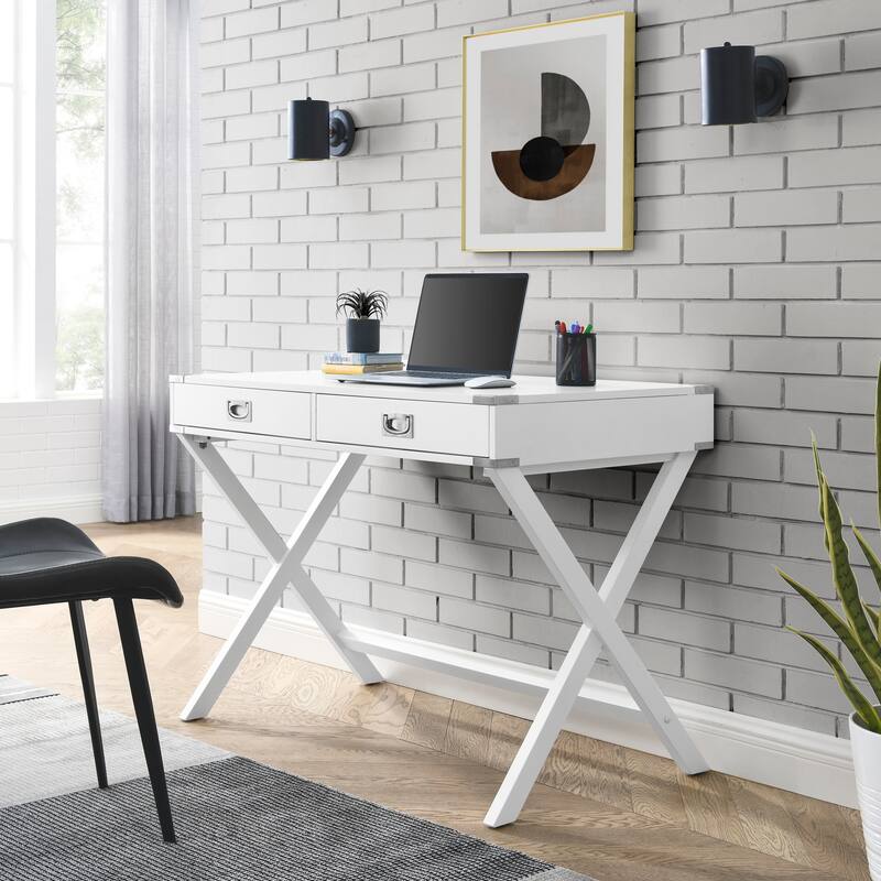 Computer Desk with Storage, Solid Wood Desk with Drawers, Modern Study Table for Home Office,Small Writing, White - White